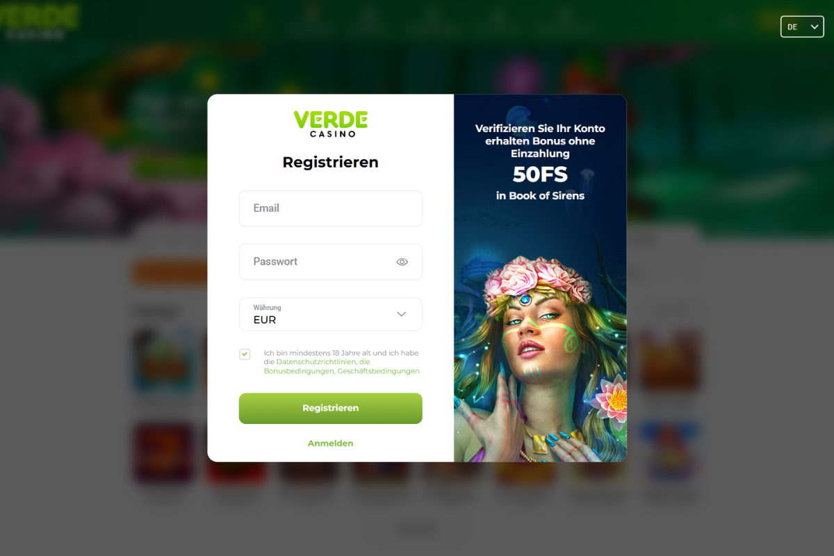 Verde Casino 50 Freispiele ohne Einzahlung Screenshot